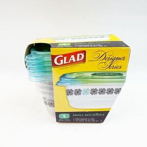 Glad Designer Series 5 Small Rectangular 9 oz Containers Interlocking Lids Food